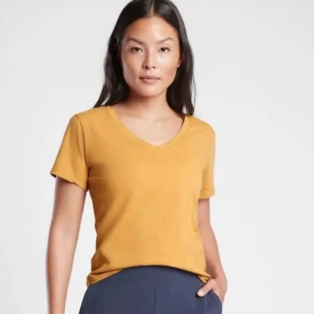 Athleta - Organic Daily Crop V-Neck Tee in Tuscan Gold